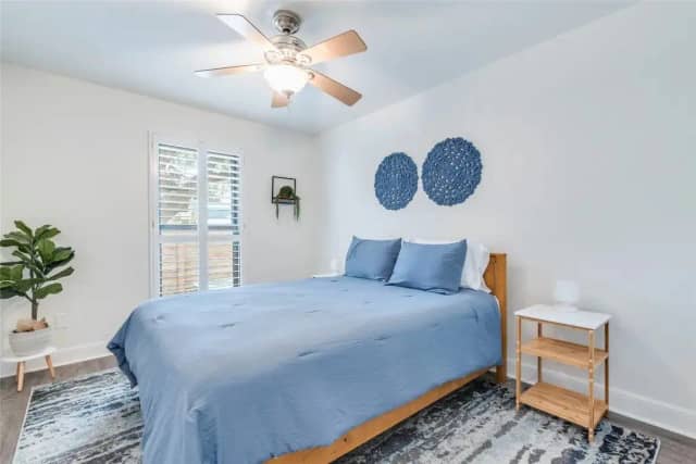 Guest bedroom with blue decor
